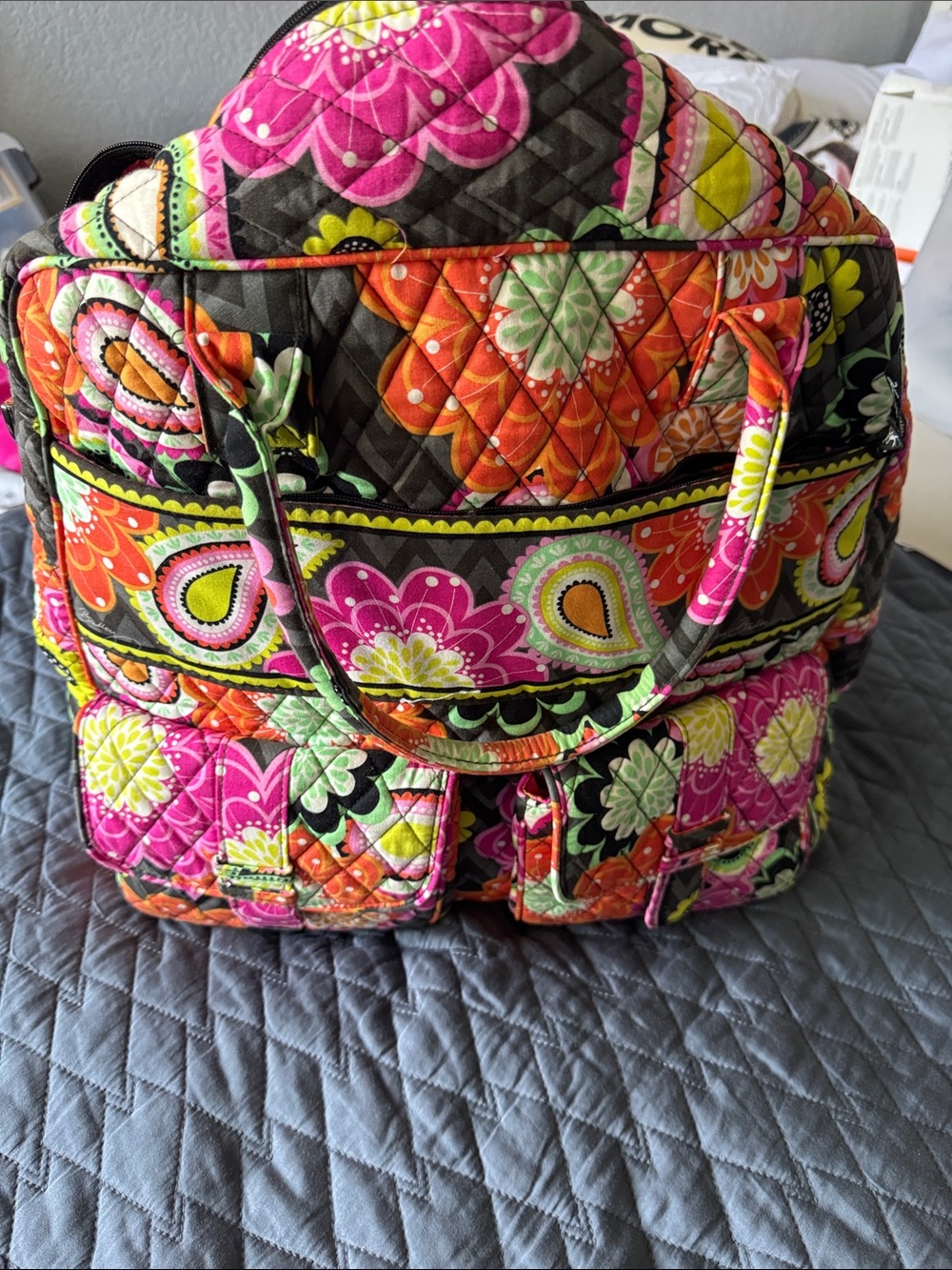 Vera Bradley Quilted Floral Tote Bag - paisley Pink & Orange